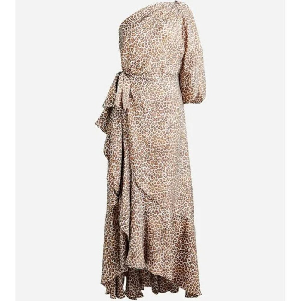 J. Crew Collection One-Shoulder Ruffle-Hem Dress In Leopard.  SZ 4 - Picture 3 of 5